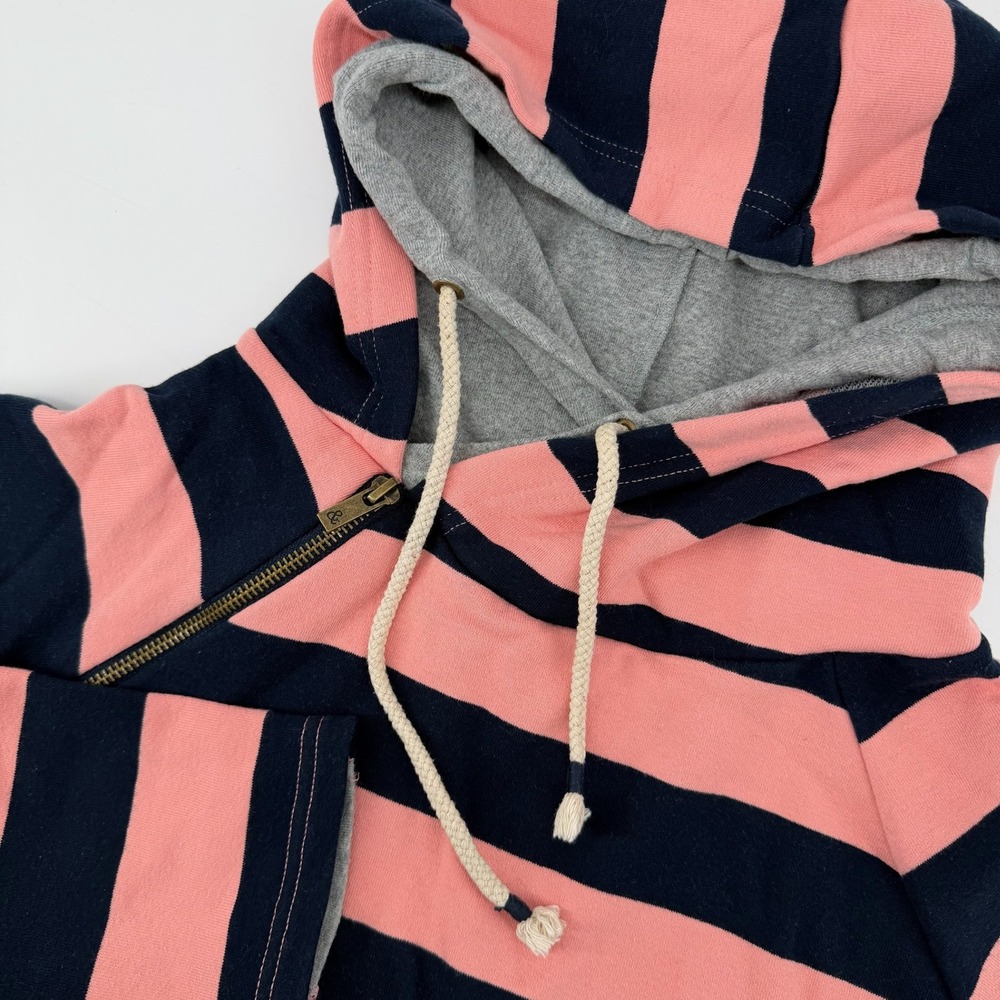 Ampersand Avenue Womens Pink/Coral Navy‎ Striped Hoodie Sweatshirt Large